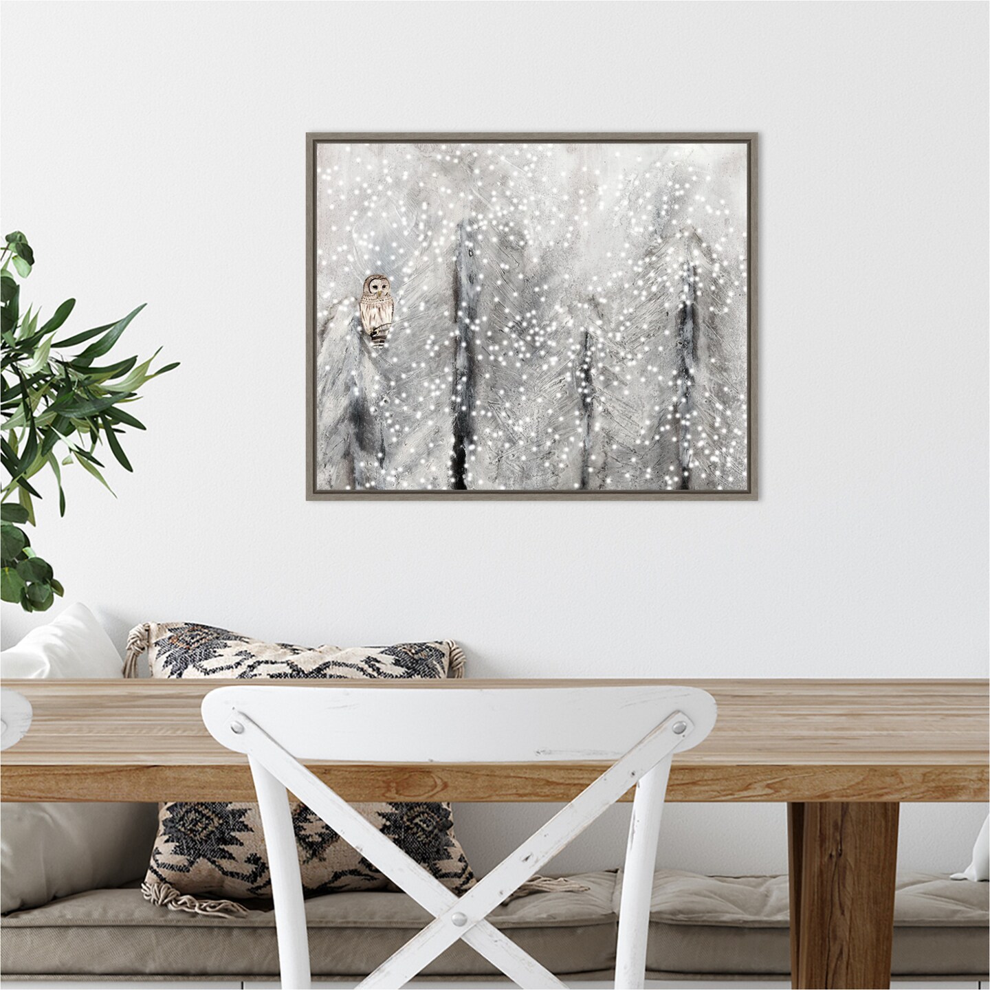 Snowy Habitat II (Owl) by Alicia Ludwig 20-in. W x 16-in. H. Canvas Wall Art Print Framed in Grey
