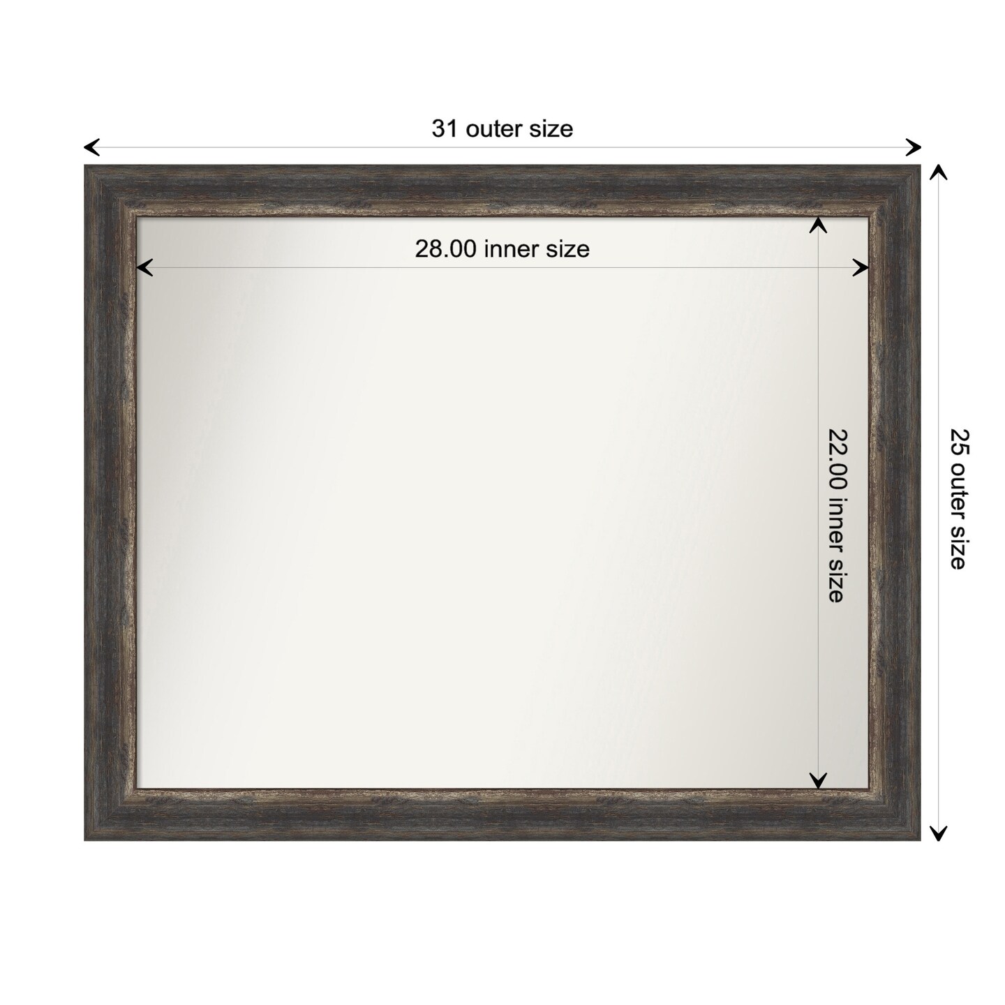 Amanti Art Non-Beveled Wall Mirror, Bark Rustic Char Narrow Frame