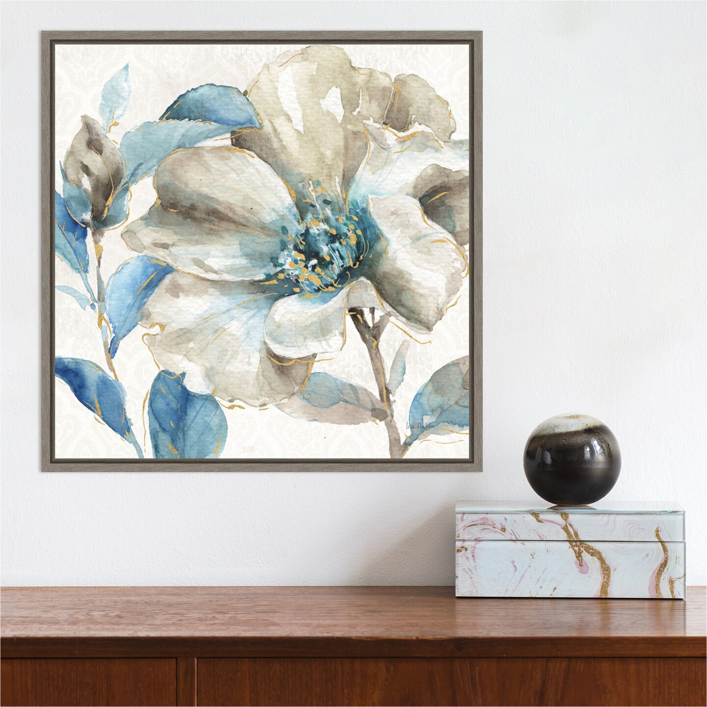 Indigold IV by Lisa Audit 16-in. W x 16-in. H. Canvas Wall Art Print Framed in Grey