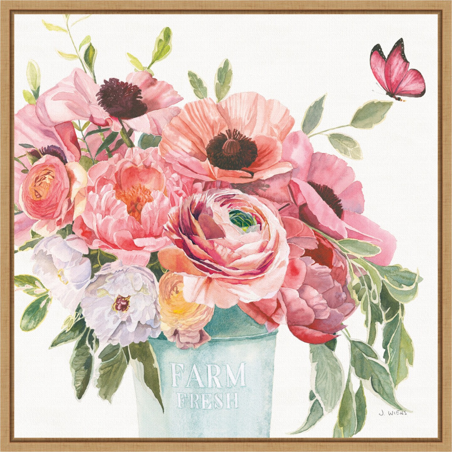 Boho Bouquet XIII by James Wiens 16-in. W x 16-in. H. Canvas Wall Art Print Framed in Natural