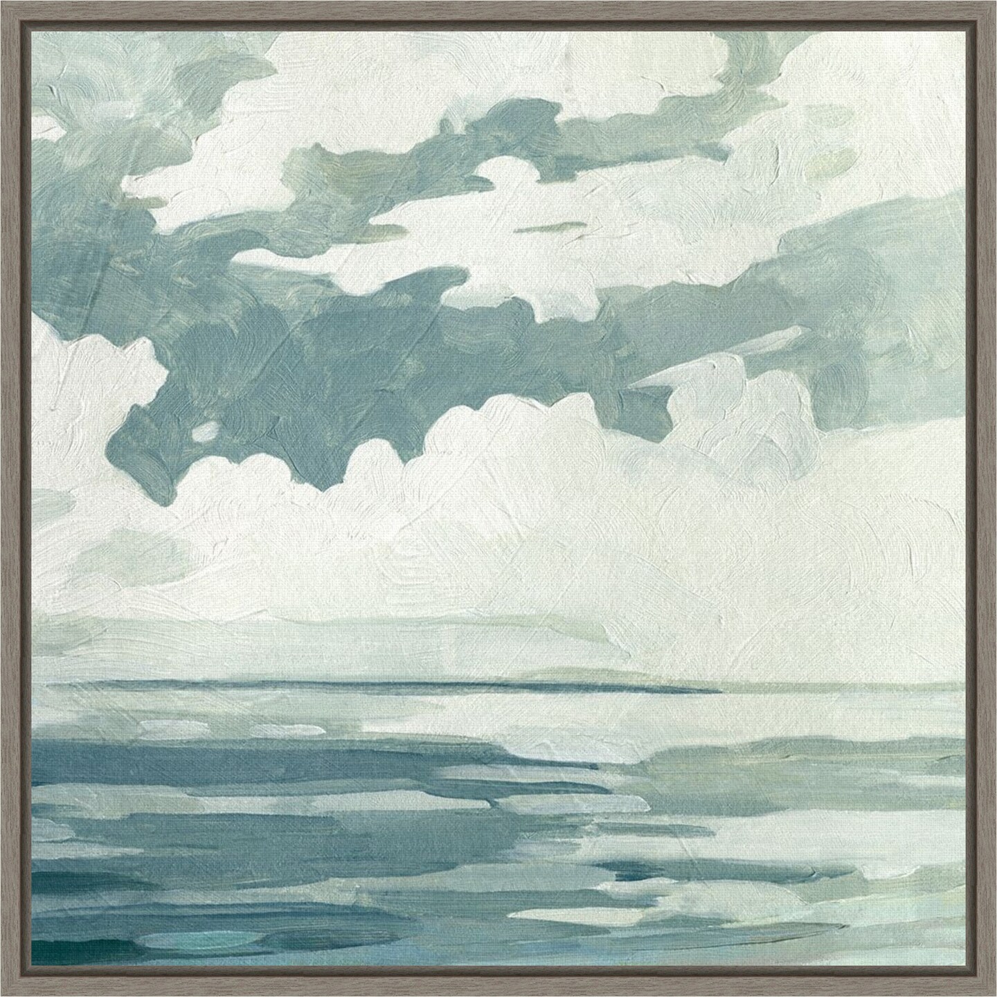 Textured Blue Seascape I by Emma Caroline 16-in. W x 16-in. H. Canvas Wall Art Print Framed in Grey