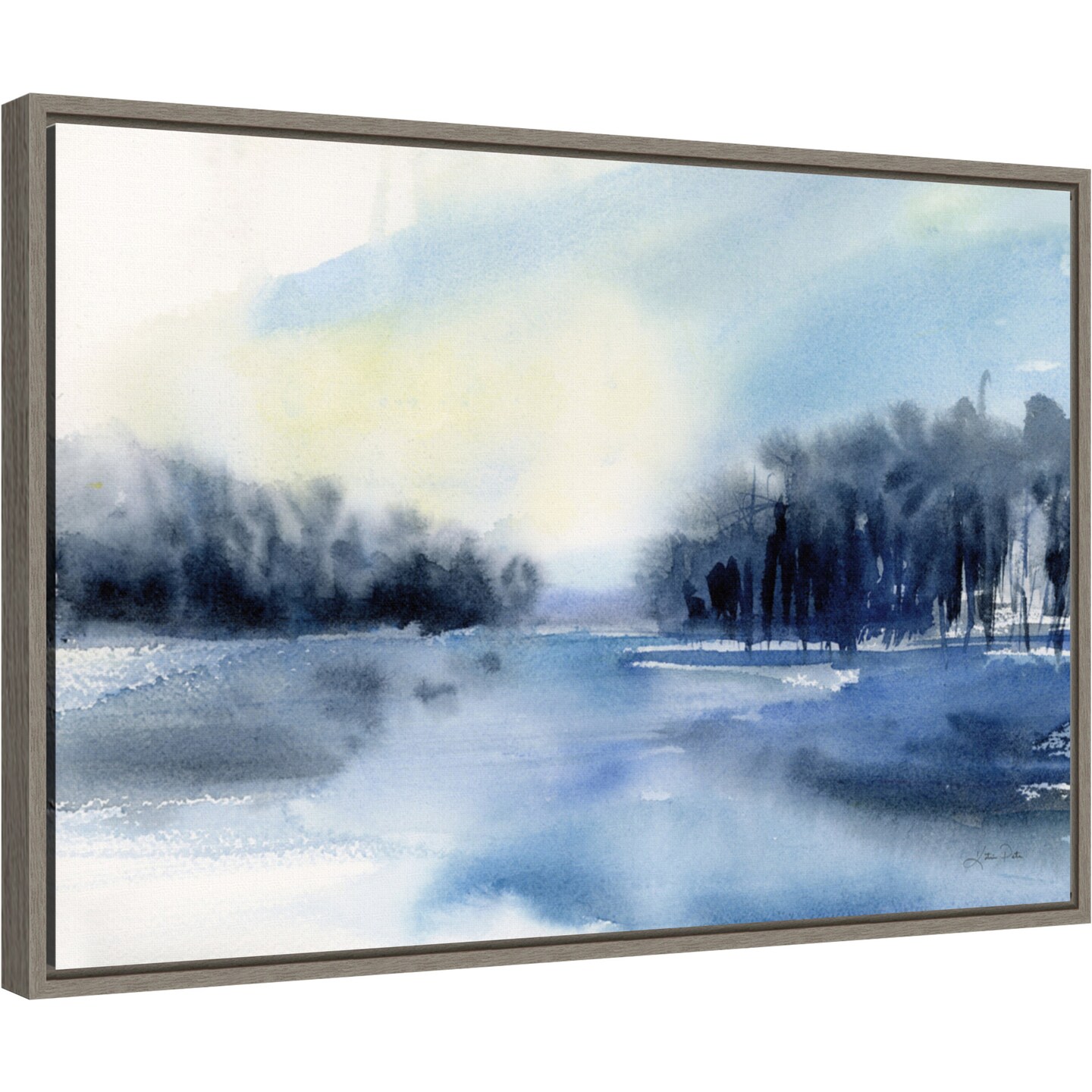 Winter River by Katrina Pete 23-in. W x 16-in. H. Canvas Wall Art Print Framed in Grey