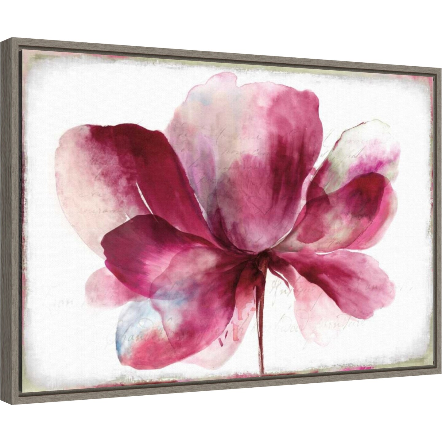 Lilya Red (Flower) by Asia Jensen 23-in. W x 16-in. H. Canvas Wall Art Print Framed in Grey