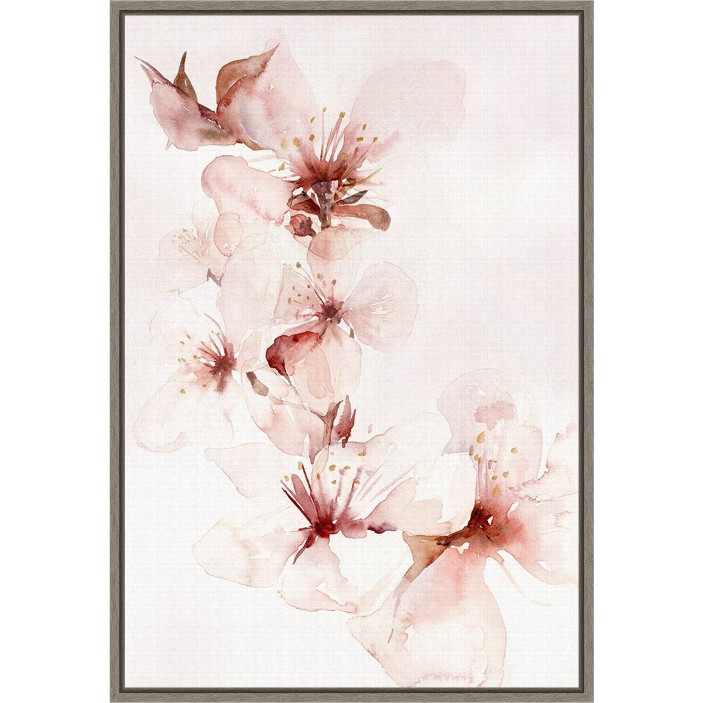 Watercolor Blossoms II by PI Gallerie 16-in. W x 23-in. H. Canvas Wall Art Print Framed in Grey