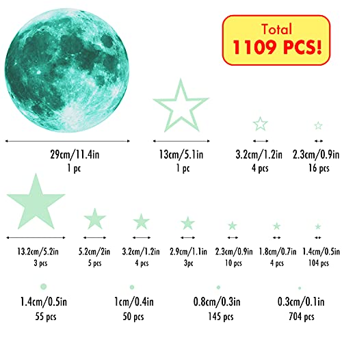 VUDECO 1109 Piece Glow In The Dark Stars and Moon Sticker for Kids Room Decor