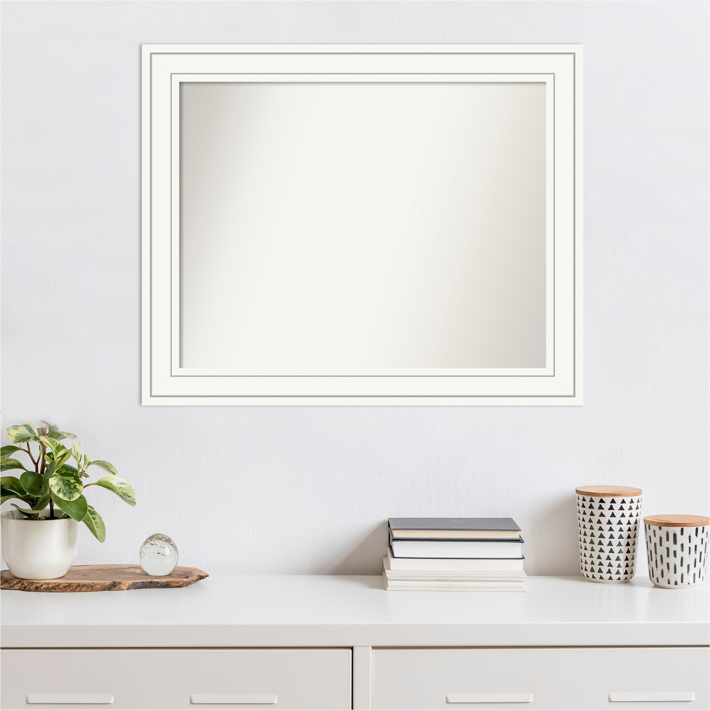 Amanti Art Non-Beveled Wood Wall Mirror, Craftsman White Frame