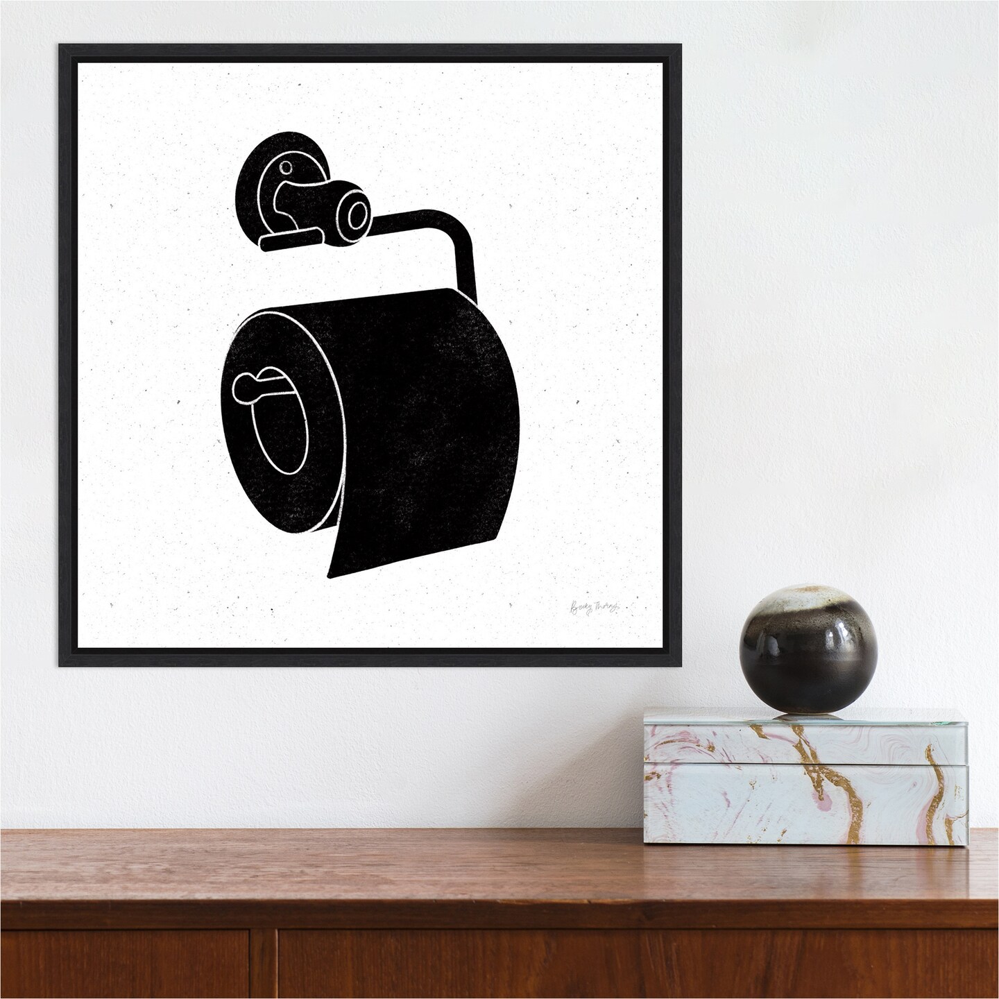 Bathroom V Black by Becky Thorns 16-in. W x 16-in. H. Canvas Wall Art Print Framed in Black