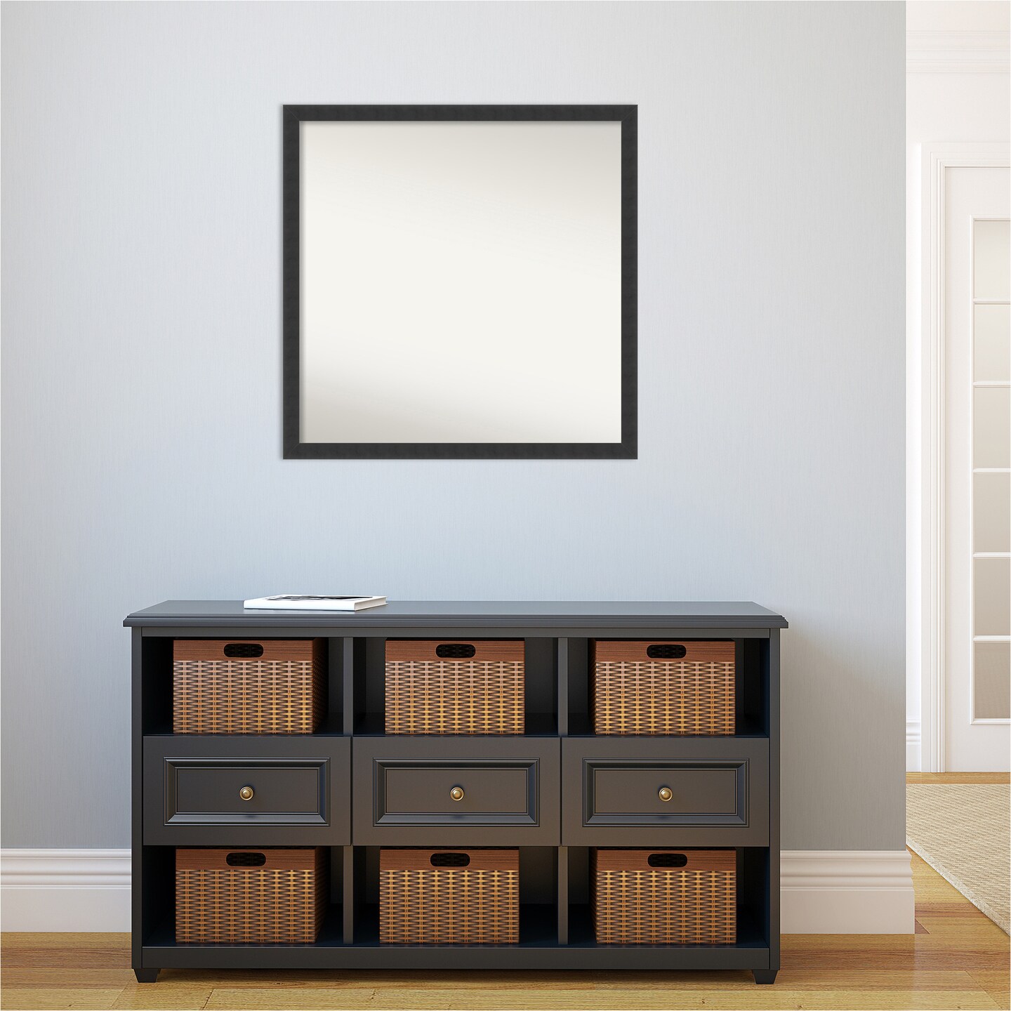Amanti Art Non-Beveled Wood Wall Mirror, Mezzanotte Black Frame
