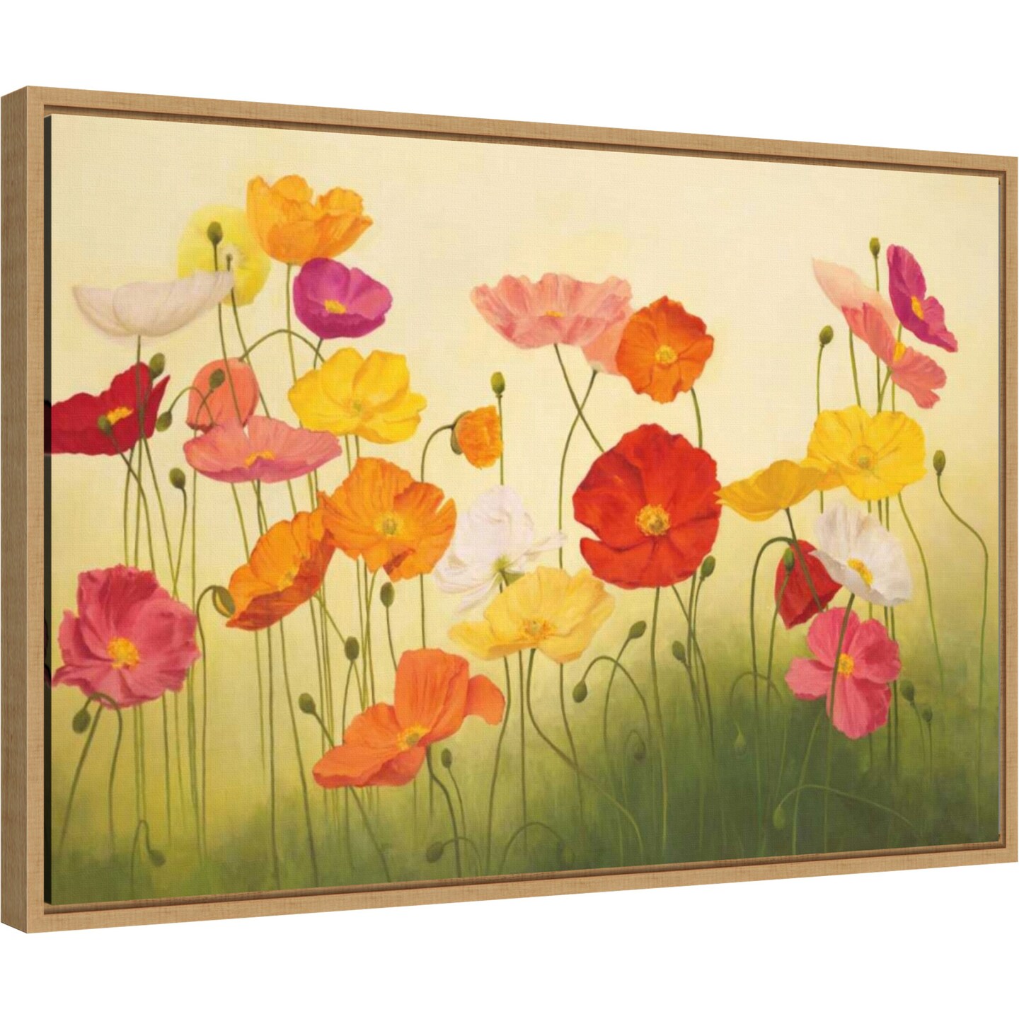 Sunlit Poppies by Janelle Kroner 23-in. W x 16-in. H. Canvas Wall Art Print Framed in Natural