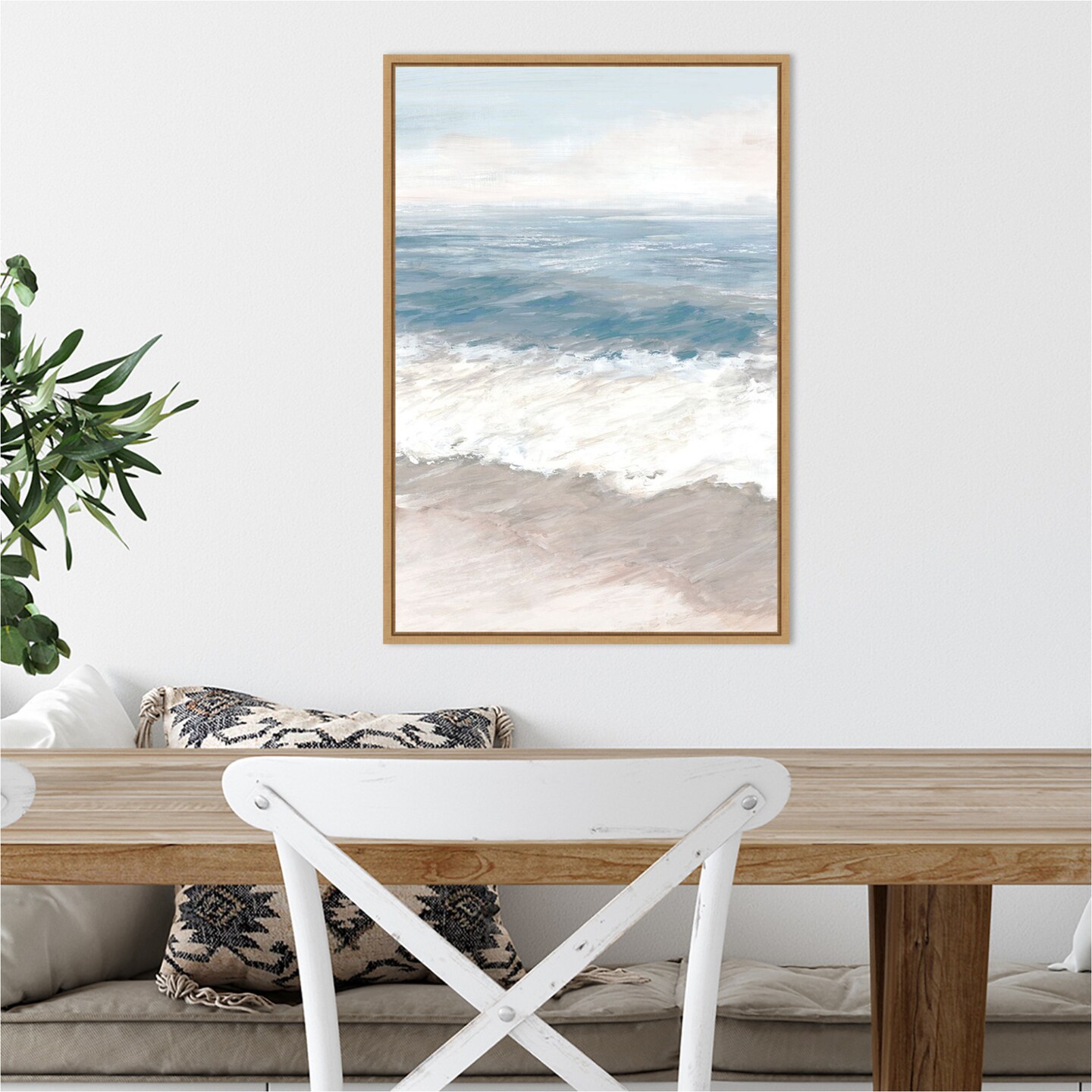 Warm Waves (Beach) by Eva Watts 16-in. W x 23-in. H. Canvas Wall Art Print Framed in Natural