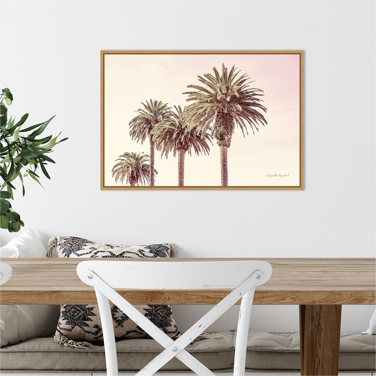 Pastel Palms by Elizabeth Urquhart 23-in. W x 16-in. H. Canvas Wall Art Print Framed in Natural