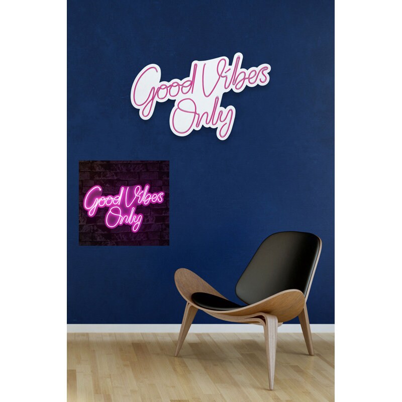 24.4&#x22; Novelty Good Vibes Only Led Neon Sign Wall D&#xE9;cor - Pink