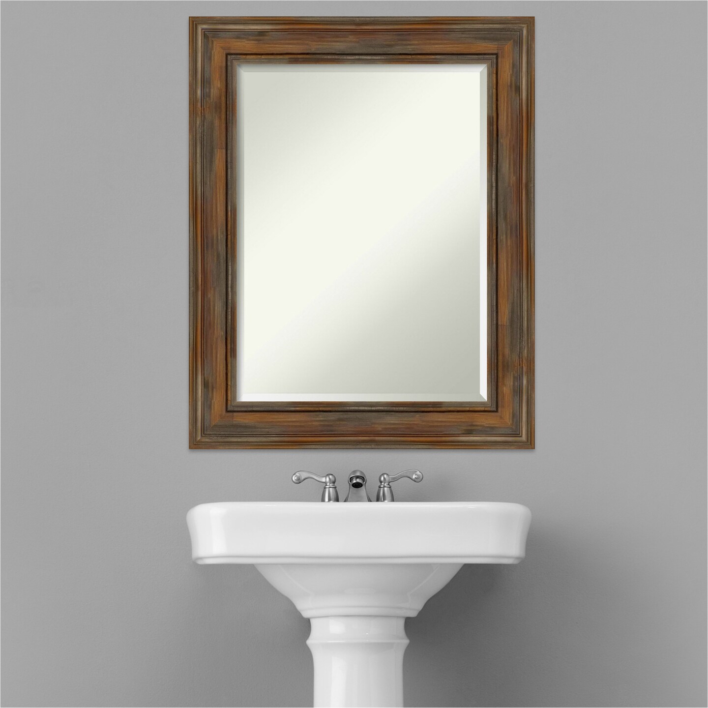 Beveled Wood Bathroom Wall Mirror, Alexandria Frame