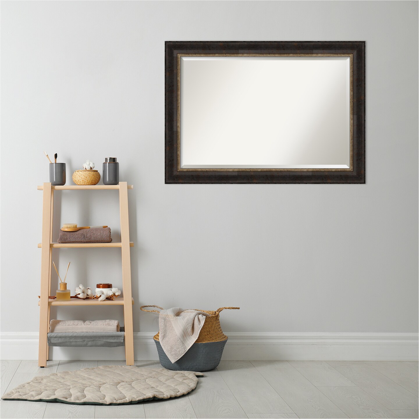 Beveled Bathroom Wall Mirror, Varied Black Frame