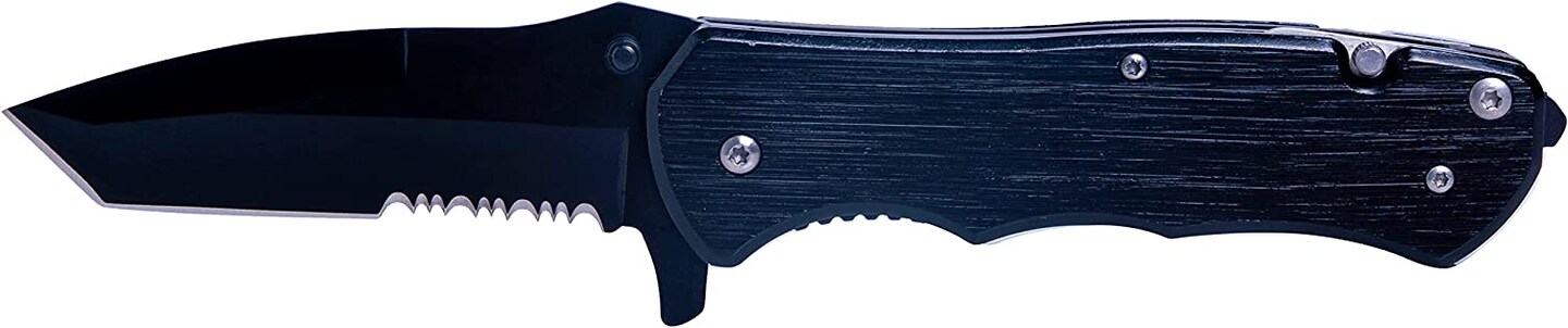 Makerflo Beast Wooden Pocket Knife, Tactical Spring Assisted Steel Blade, Belt Clip, Opener, Rope &#x26; Seatbelt Cutter, Glass Breaker for Hunting, Hiking, Self Defence, Gifts for Him, Black