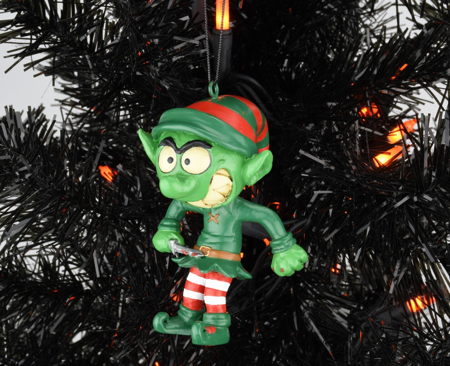 Evil Elf with Bloody Knife Halloween - Christmas Ornament