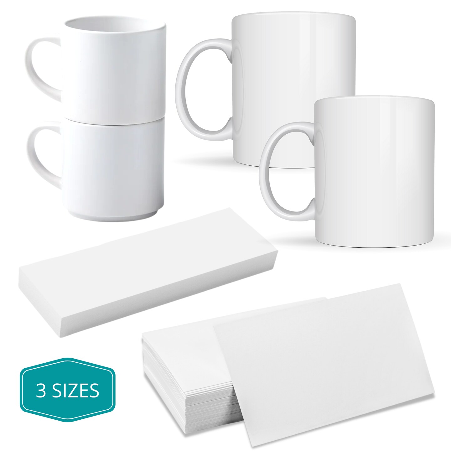 Precut Butcher Paper Sheets for Sublimation Mugs (3 Size Pack, fit 10 oz, 11/12 oz Mugs &#x26; 15 oz Mugs perfectly), White, Uncoated