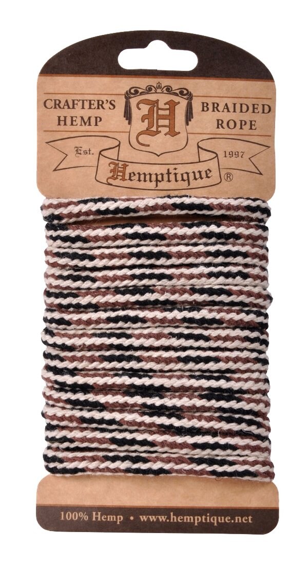 Hemptique 6mm Braided Hemp Rope Cards Eco Friendly Sustainable Naturally Grown Jewelry Bracelet Making Paper Crafting Scrapbooking Bookbinding Mixed Media Crocheting Macrame Seasonal Holiday Gift Wrapping Outdoor Gardening
