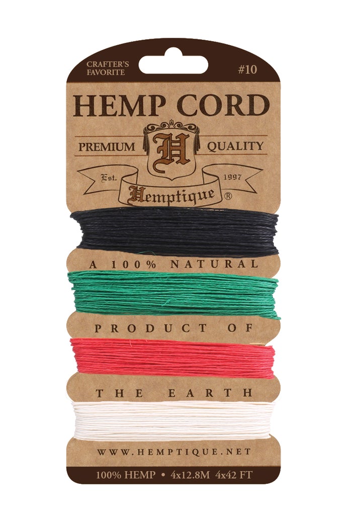 Hemptique 0.5mm #10 Hemp Cord Card Set Eco Friendly Sustainable Naturally Grown Jewelry Bracelet Making Paper Crafting Scrapbooking Bookbinding Mixed Media Crocheting Macrame Seasonal Holiday Gift Wrapping Outdoor Gardening