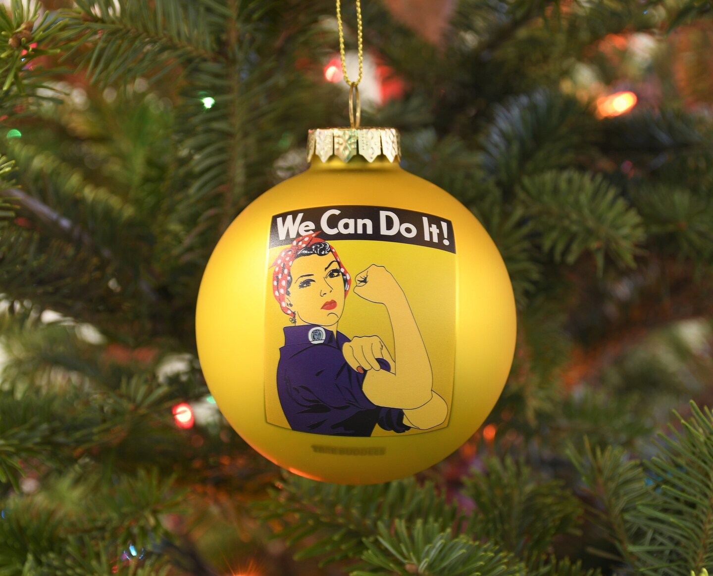 Rosie The Riveter - We Can Do It Glass Christmas Ornament