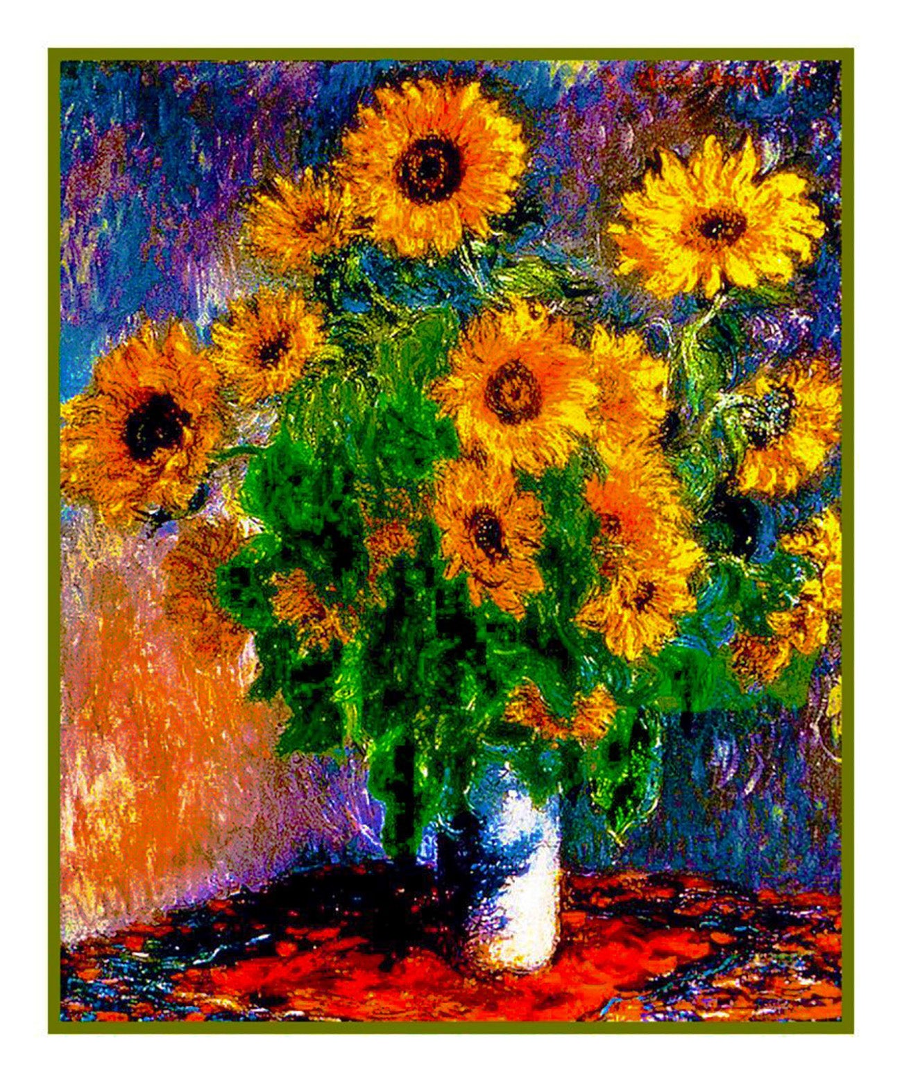 Sunflowers inspired by Claude Monet&#x27;s impressionist painting Counted Cross Stitch Pattern