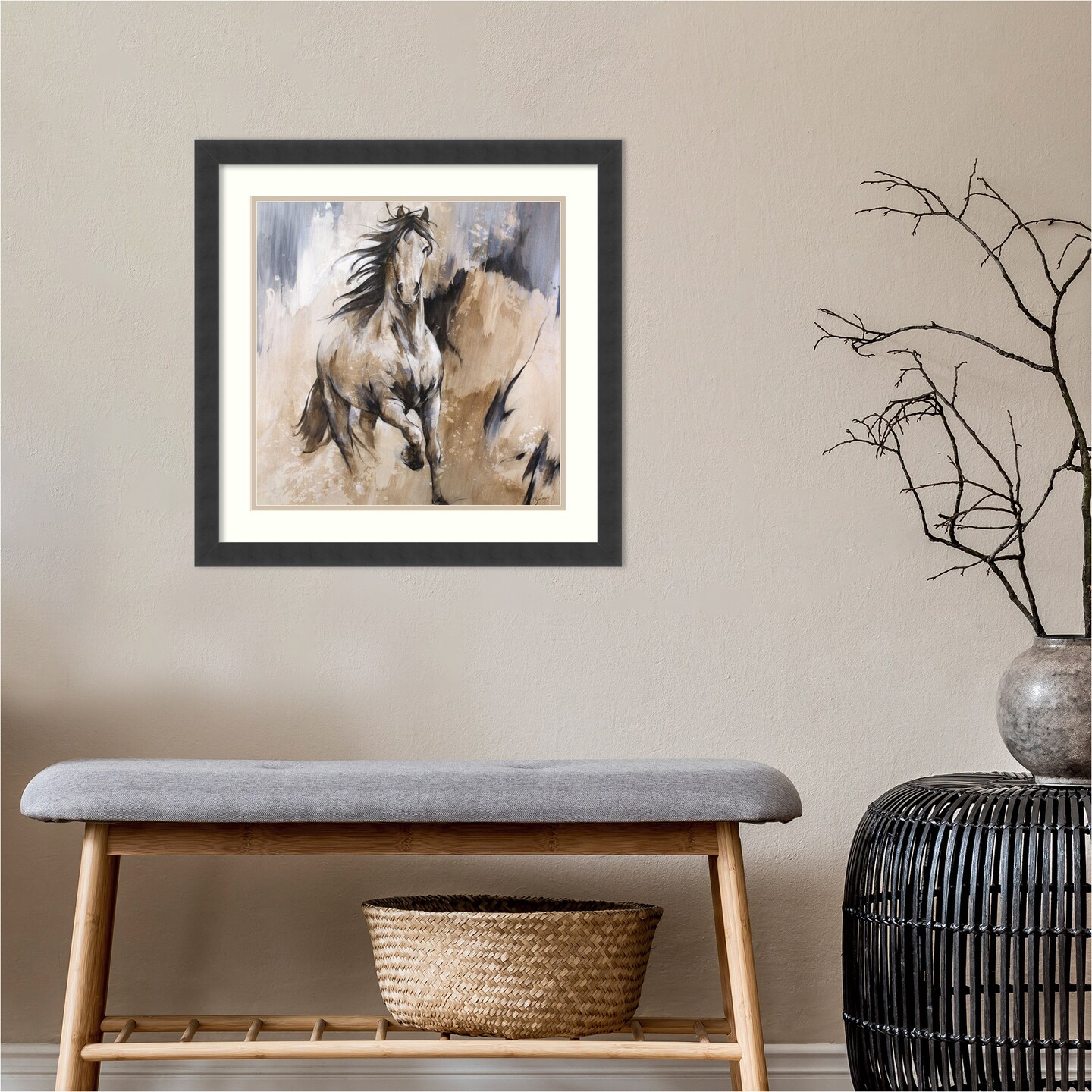 Frison Horse by Cyril Reguerre Wood Framed Wall Art Print 22 in. W x 22 in. H