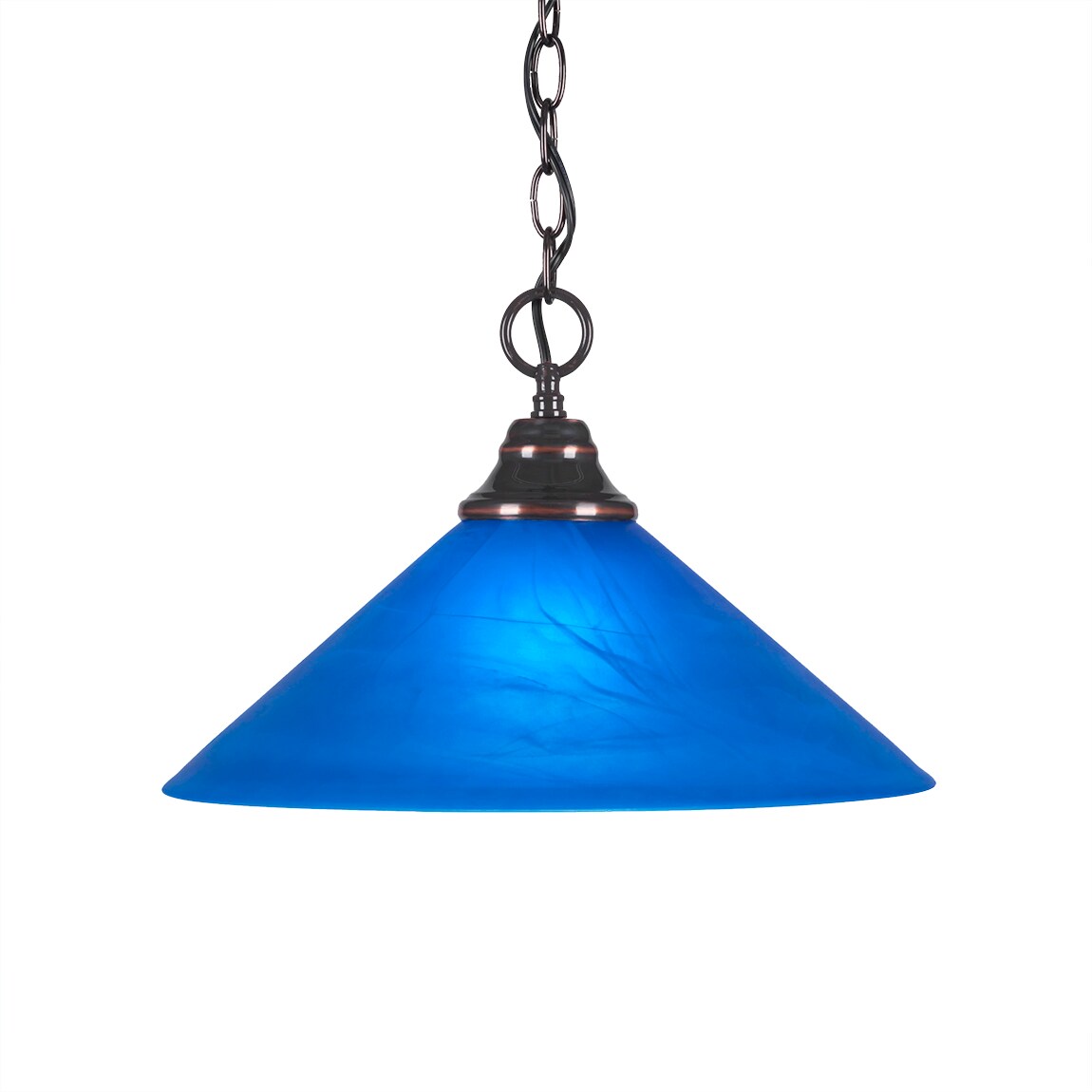 Chain Hung Pendant Shown In Black Copper Finish With 16 Blue Italian Glass Pendant Lights