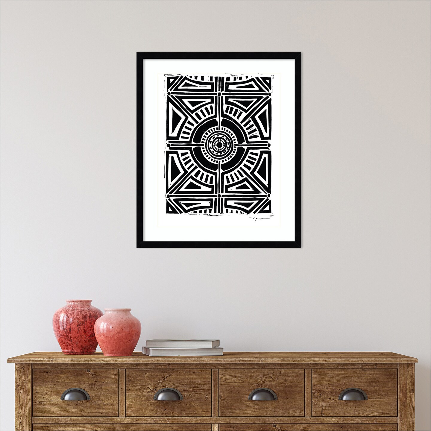 Circular Geometric Pattern by Statement Goods Wood Framed Wall Art Print