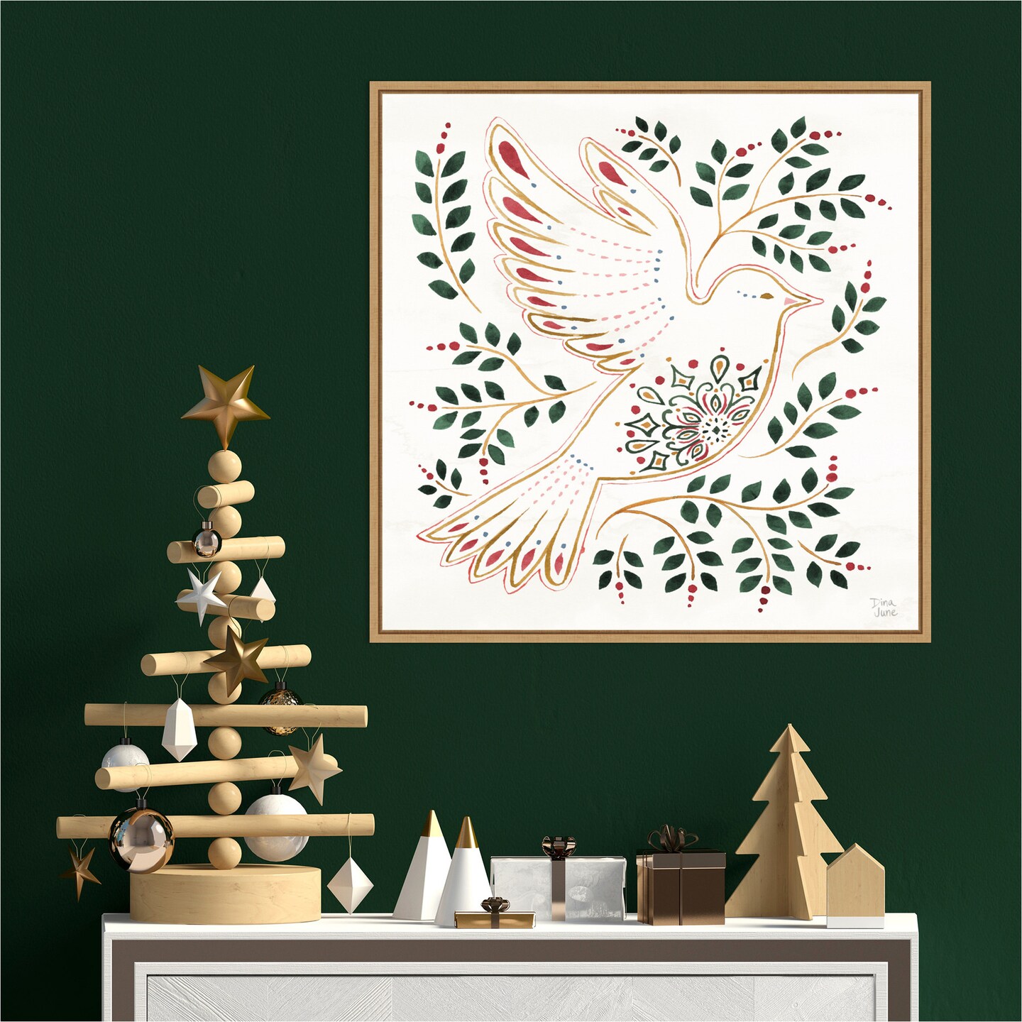 Holiday Sparkle VIII by Dina June 22-in. W x 22-in. H. Canvas Wall Art Print Framed in Natural