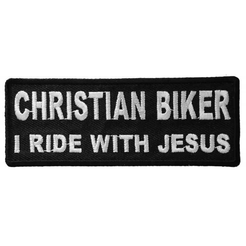Patch, Embroidered Patch (Iron-On or Sew-On), Christian Biker I Ride With Jesus, 4&#x22; x 1.5&#x22;