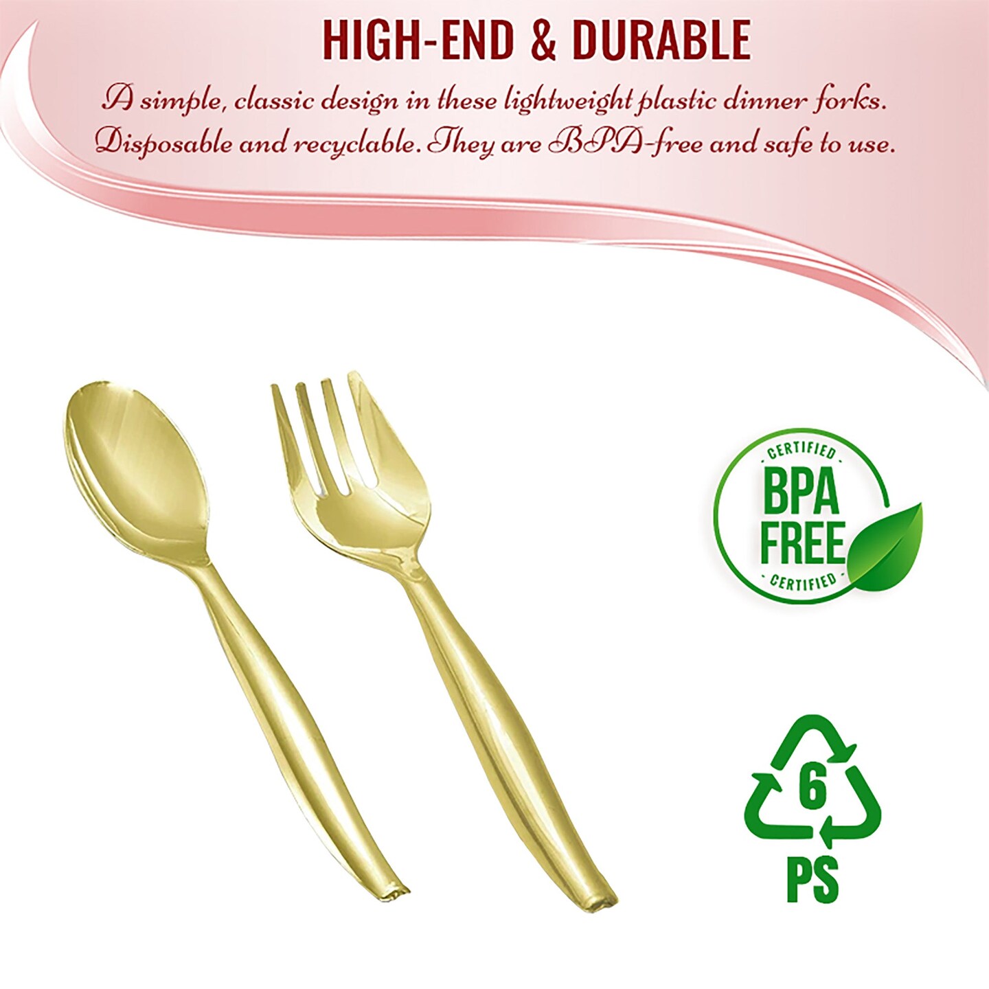 Gold Disposable Plastic Serving Flatware Set - Serving Spoons and Serving Forks (60 Pairs)