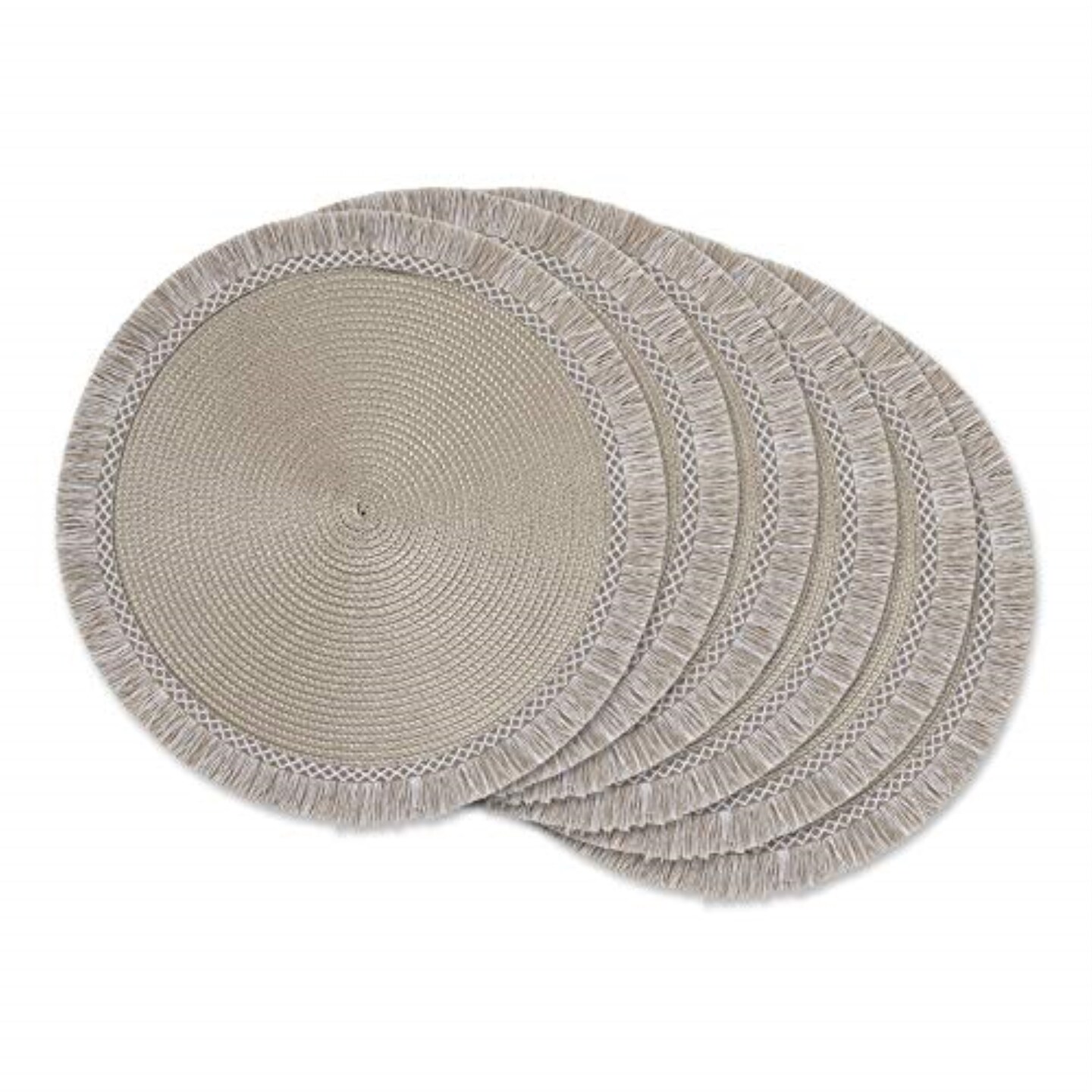 DII Stone Round Fringed Placemat Set of 6