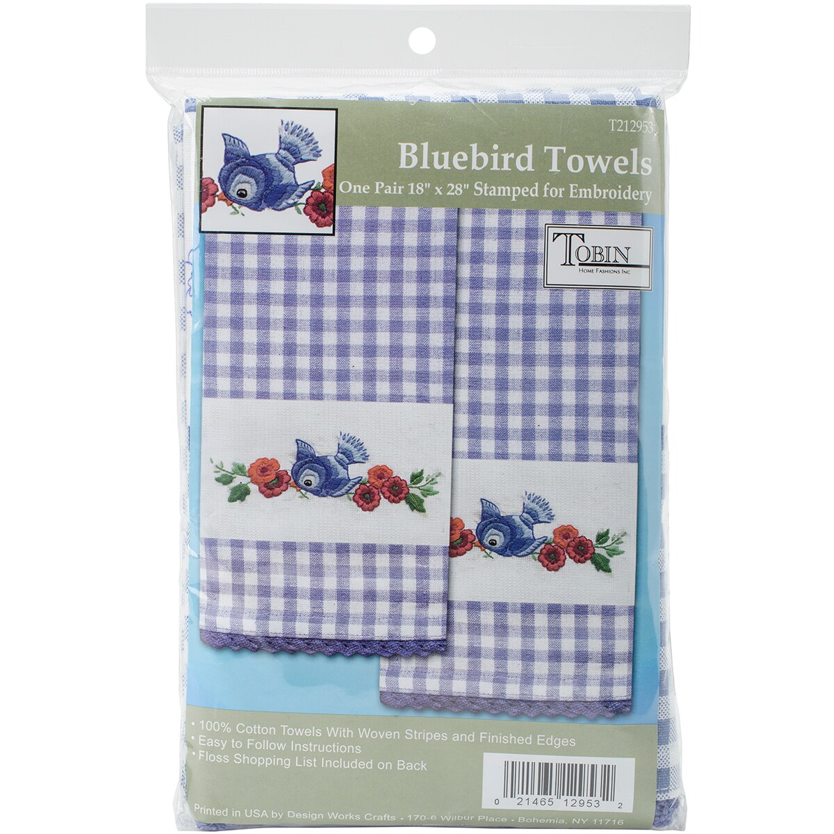 Tobin Stamped For Embroidery Kitchen Towels 18X28 2 Pkg Bluebird   2878175508129 