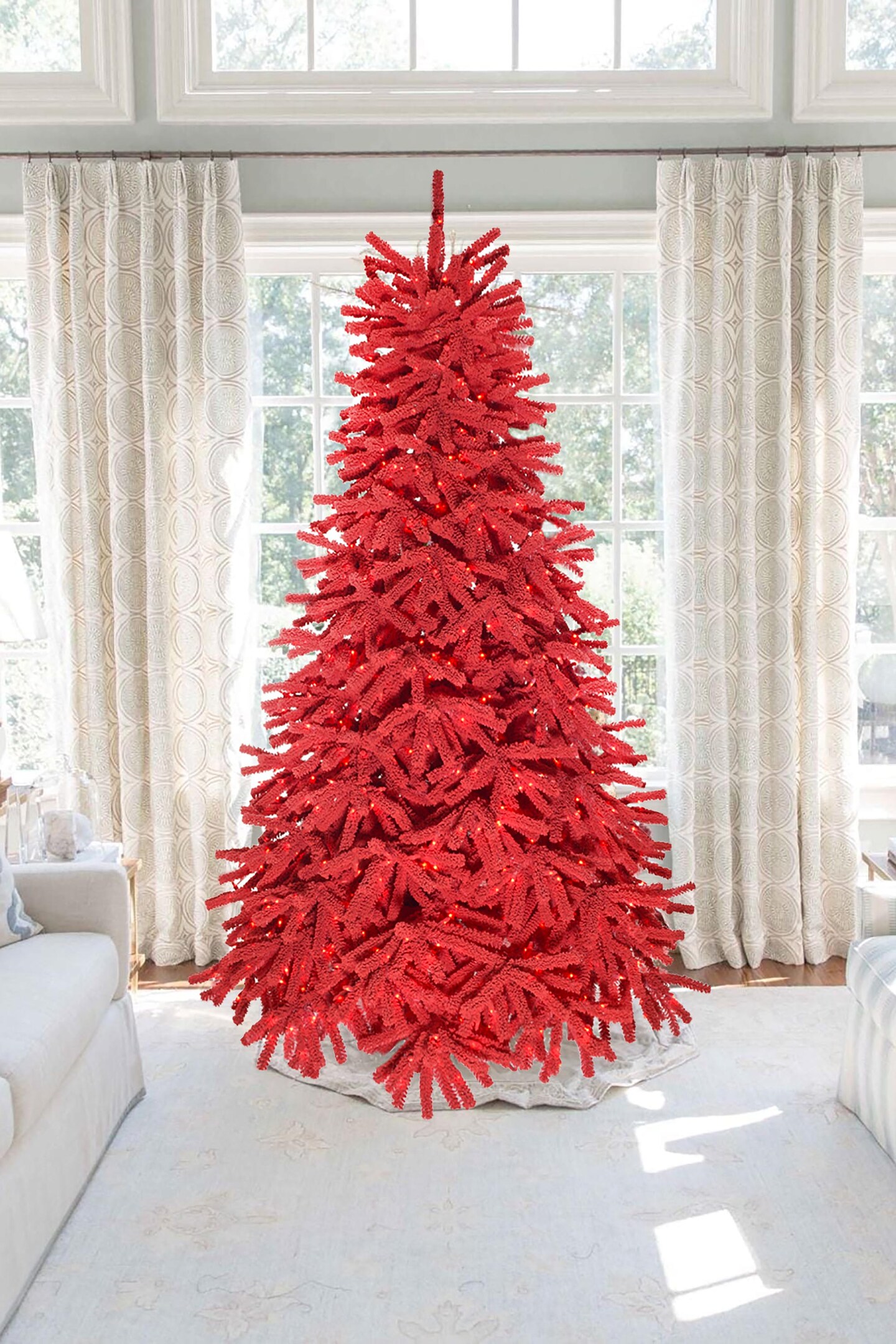 Perfect Holiday 5' Pre-lit Red Flocked Jack Pine Christmas Tree