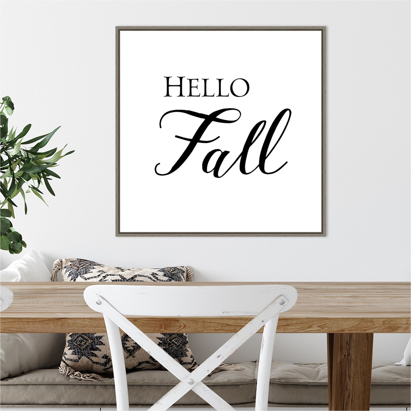 Hello Fall Script by Amanti Art Portfolio 22-in. W x 22-in. H. Canvas Wall Art Print Framed in Grey