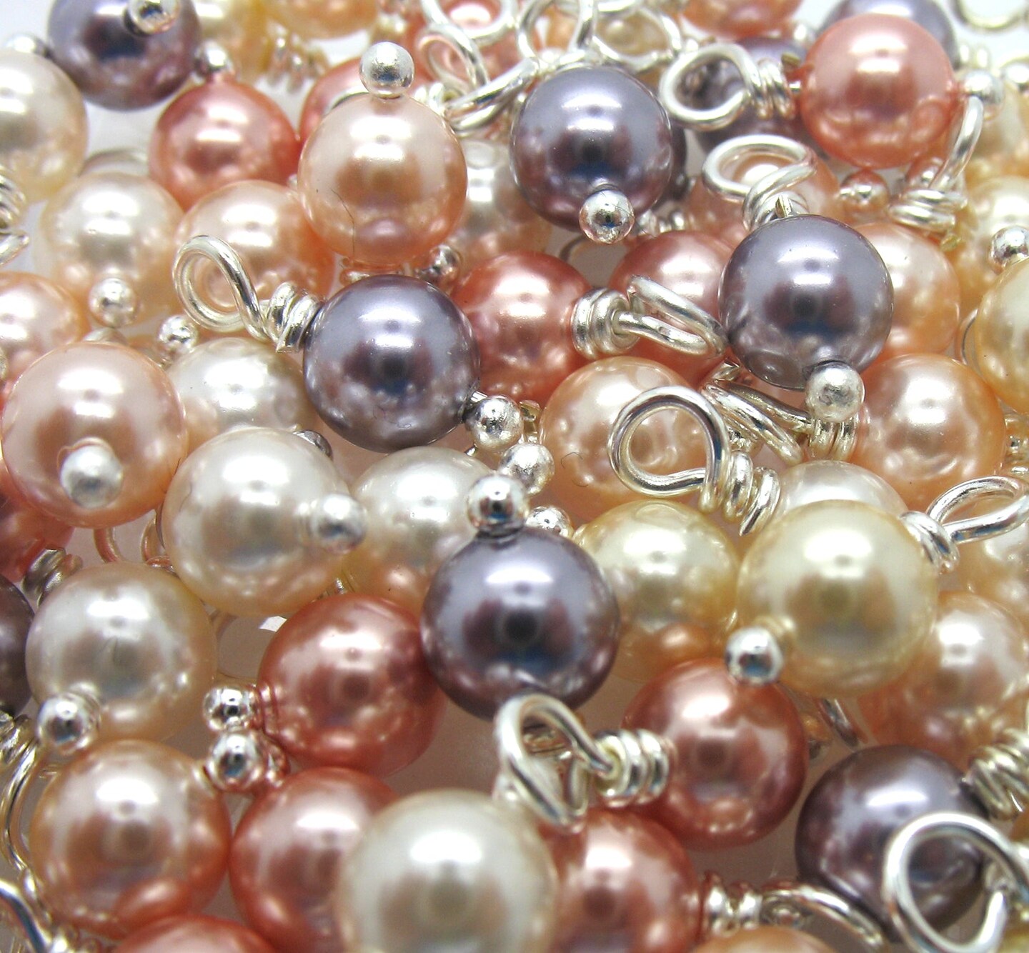 Crystal Pearl Bead Charms, 20 pieces, Peach Cream & Mauve 6mm Bead Dangle Set, Adorabilities
