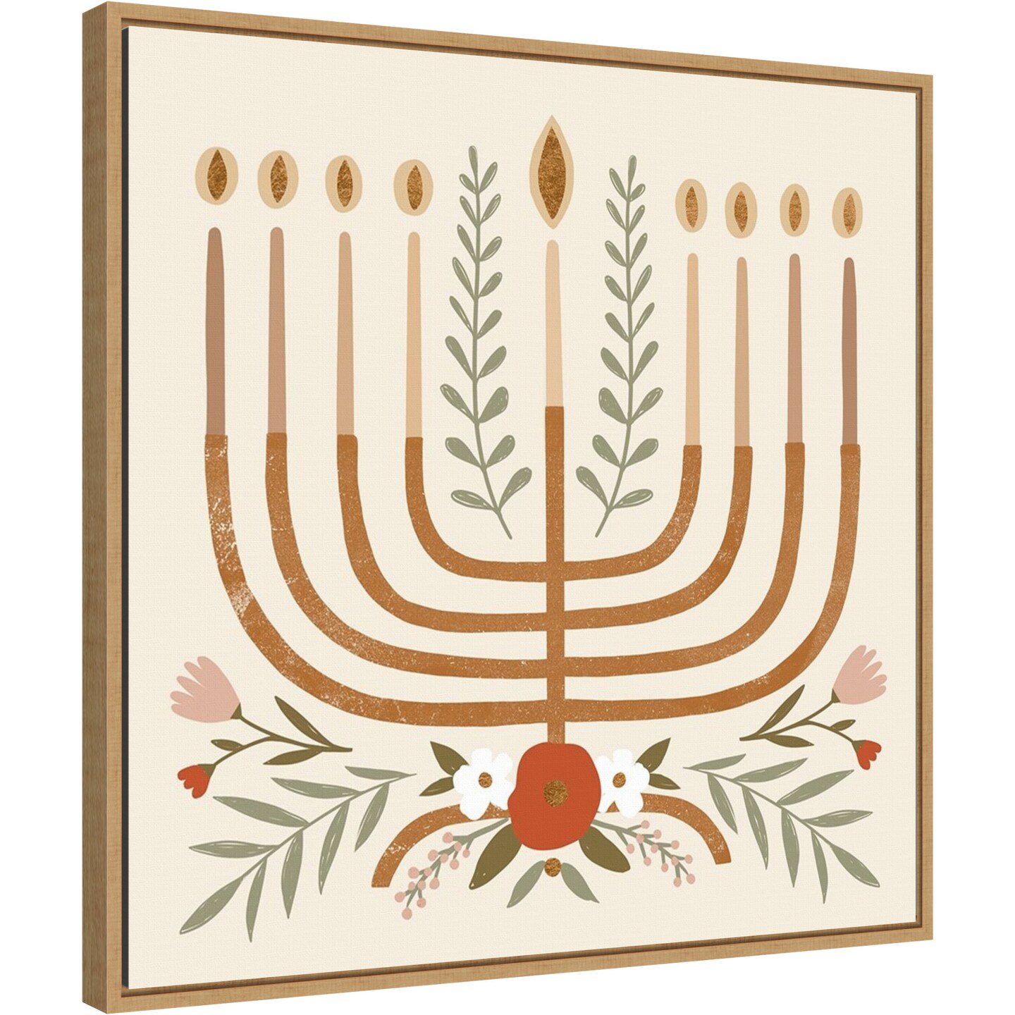 Natural Hanukkah I by Victoria Barnes 22-in. W x 22-in. H. Canvas Wall Art Print Framed in Natural