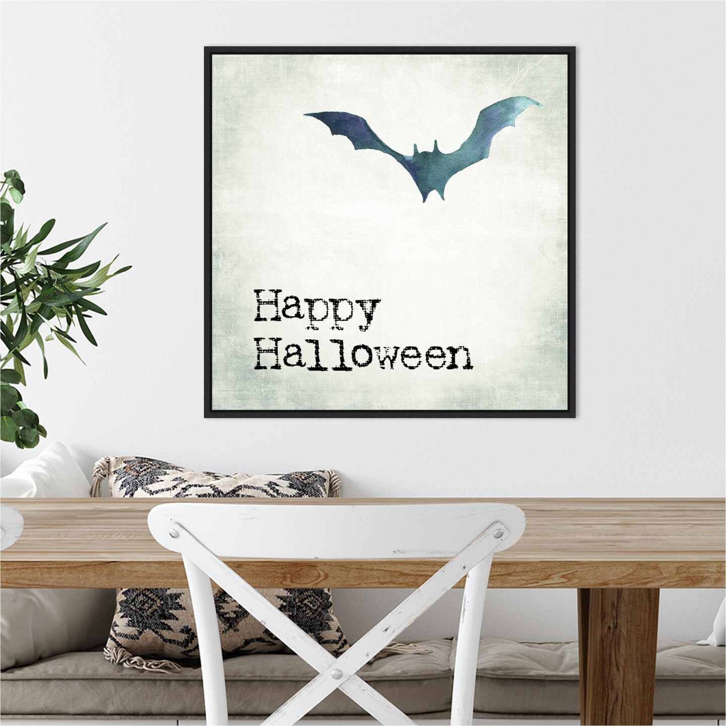 Happy Halloween Bat Grunge by Amanti Art Portfolio 22-in. W x 22-in. H. Canvas Wall Art Print Framed in Black