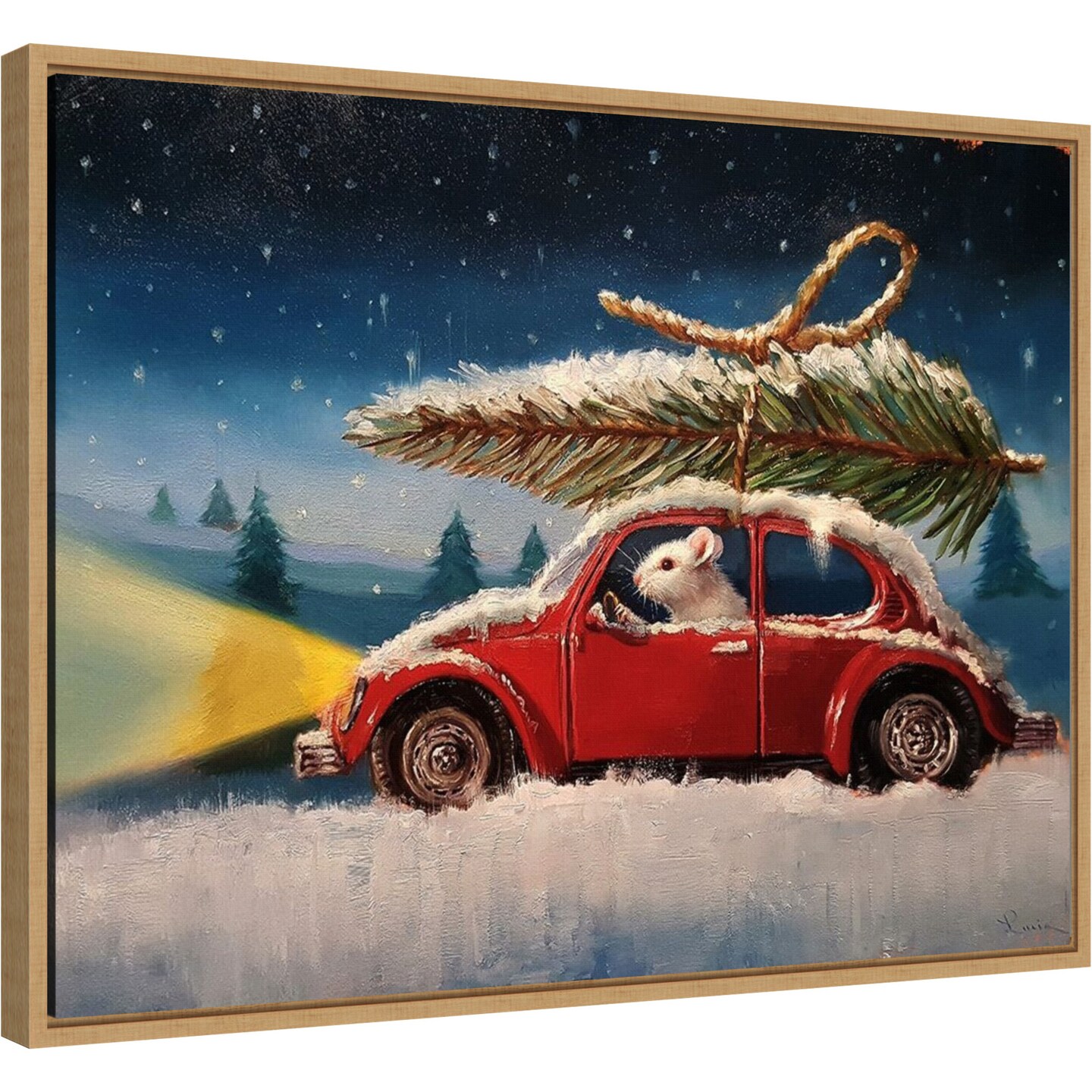 Mouse with Christmas Tree by Lucia Heffernan Canvas Wall Art Print Framed