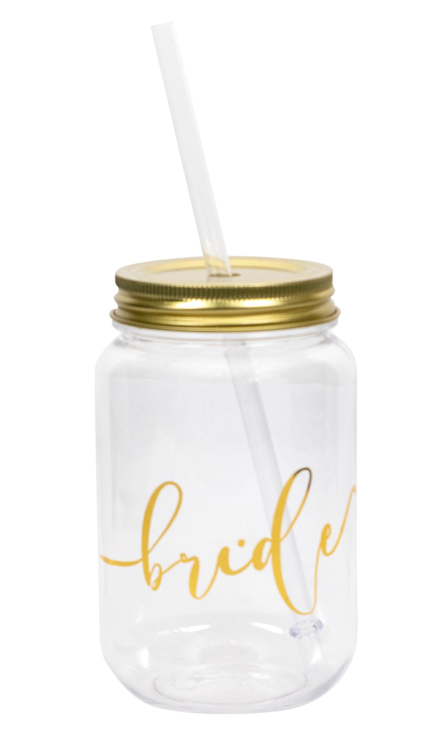 16 oz. Plastic Mason Jar with Gold Lid and Writing
