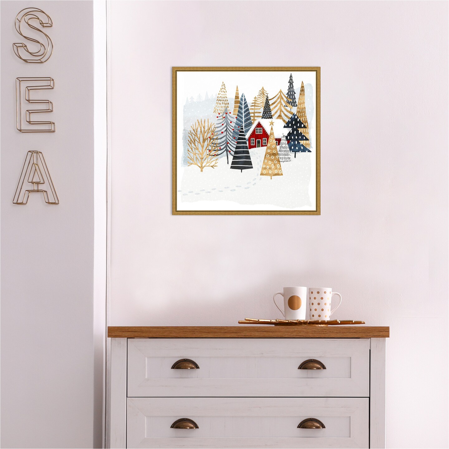Christmas Chalet I Tree by Victoria Borges Canvas Wall Art Print Framed