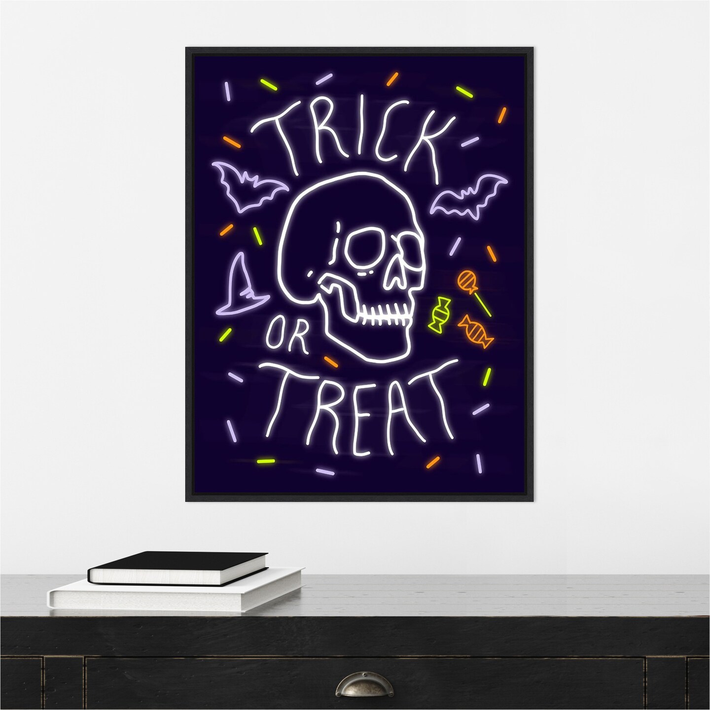 Neon Halloween I by Victoria Barnes 18-in. W x 24-in. H. Canvas Wall Art Print Framed in Black