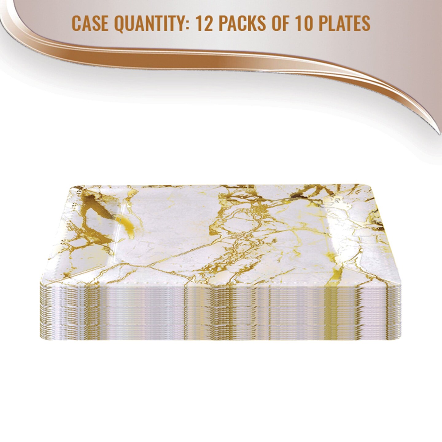 White with Gold Marble Square Disposable Paper Charger Plates - 13&#x22; (120 Plates)