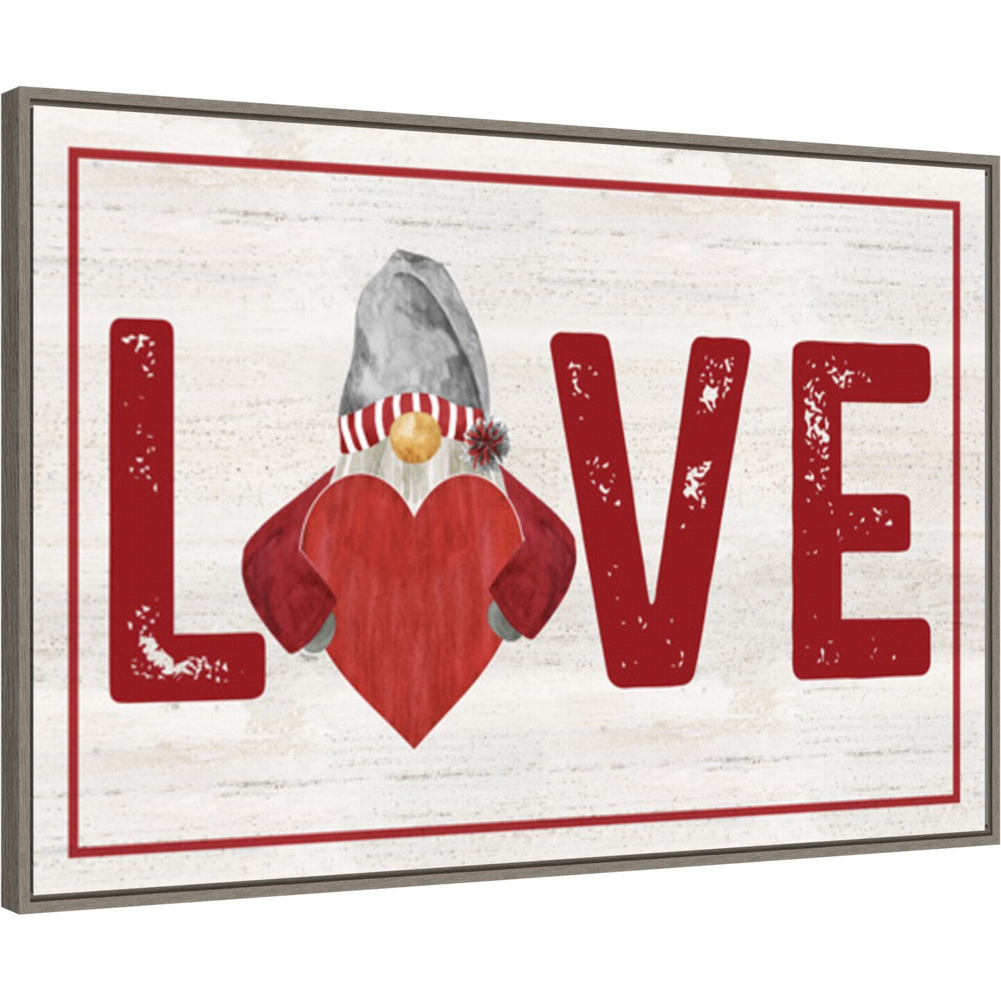 Valentine Gnomes Love by Tara Reed 33-in. W x 23-in. H. Canvas Wall Art Print Framed in Grey