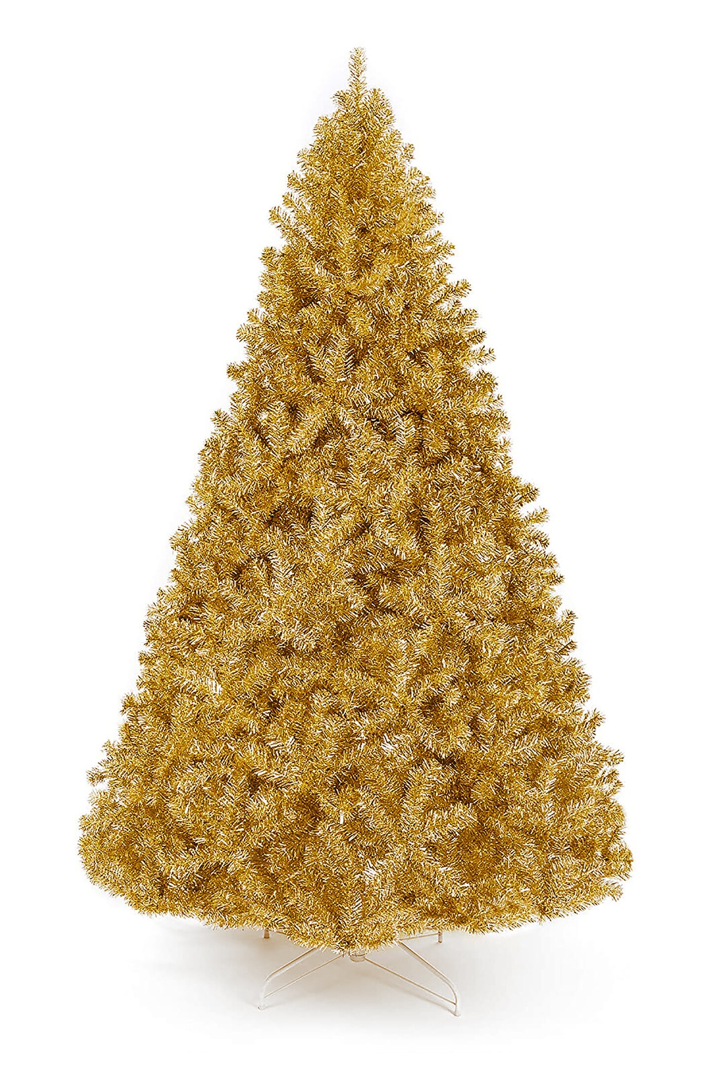 Perfect Holiday Full Bodied Metallic Gold Tinsel Tree with White Stand
