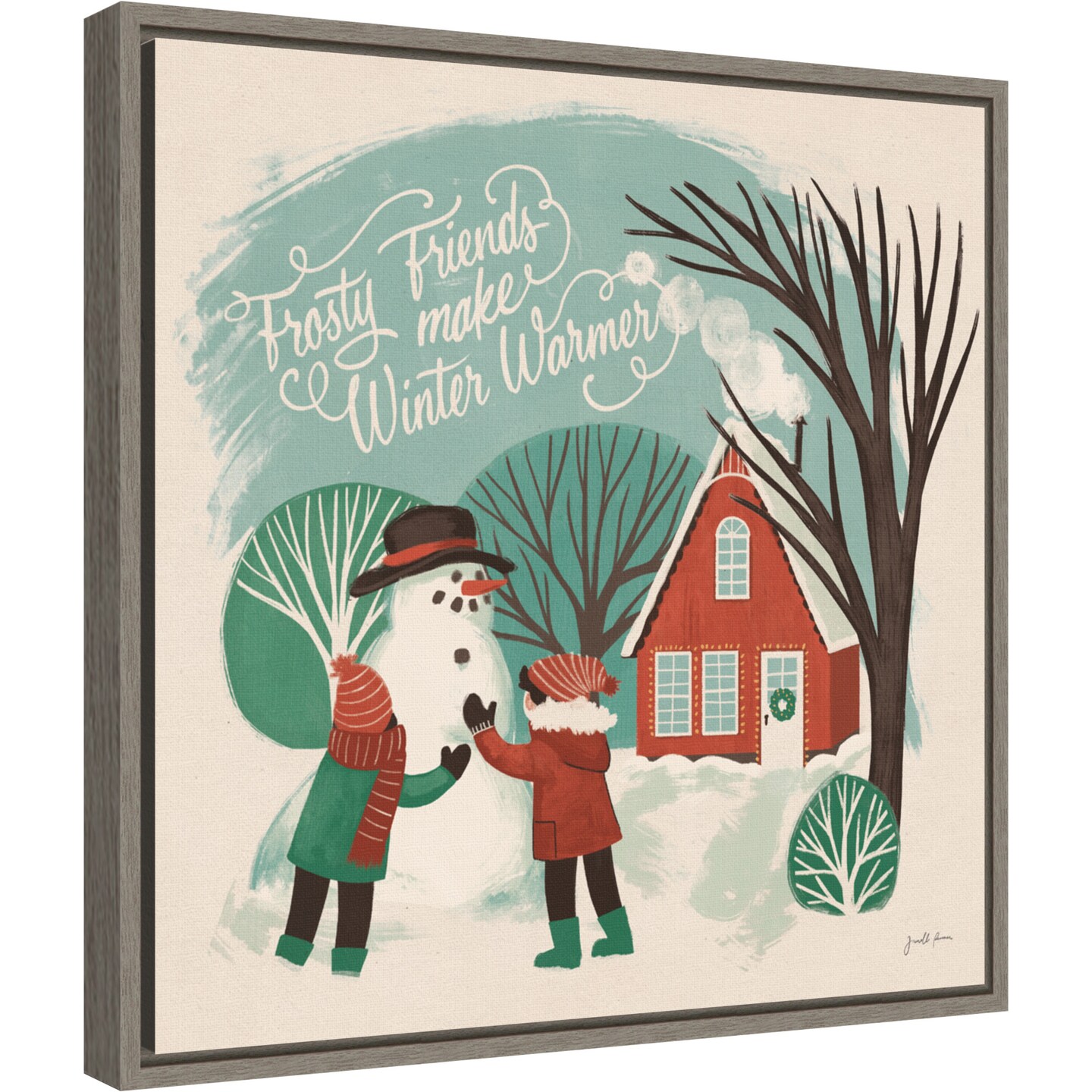 Winter Bliss III Snowman by Janelle Penner Canvas Wall Art Print Framed