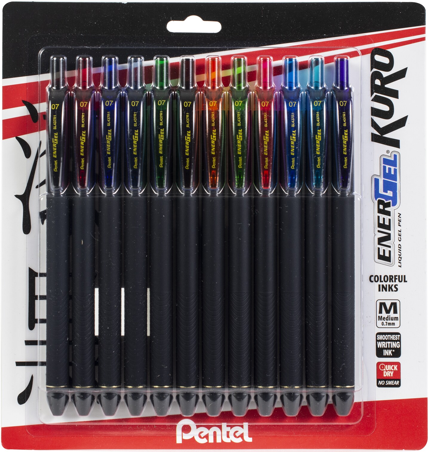 Pentel EnerGel Kuro Liquid Gel Pen .7mm 12/PkgAssorted Colors
