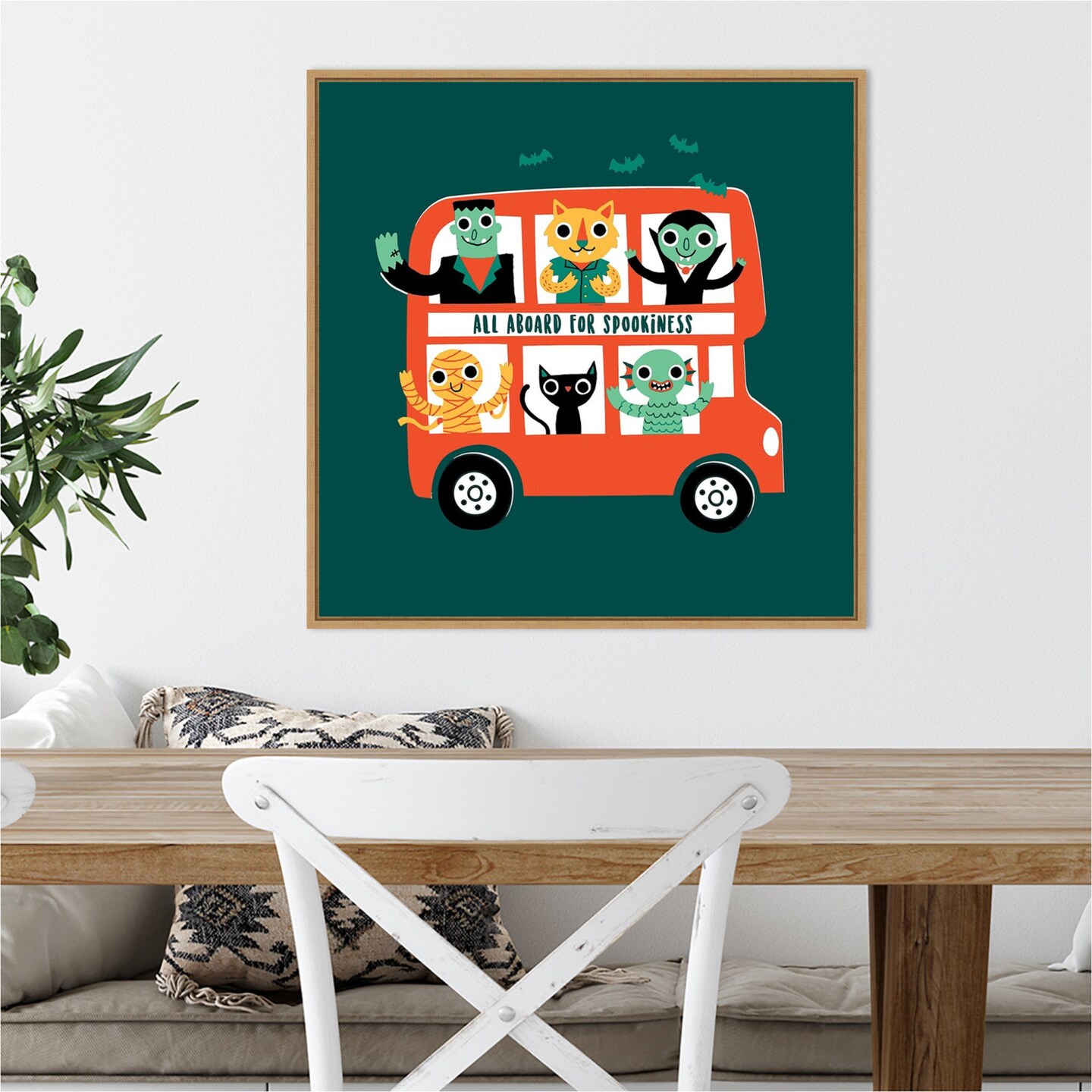 Spooky Bus by Michael Buxton 22-in. W x 22-in. H. Canvas Wall Art Print Framed in Natural