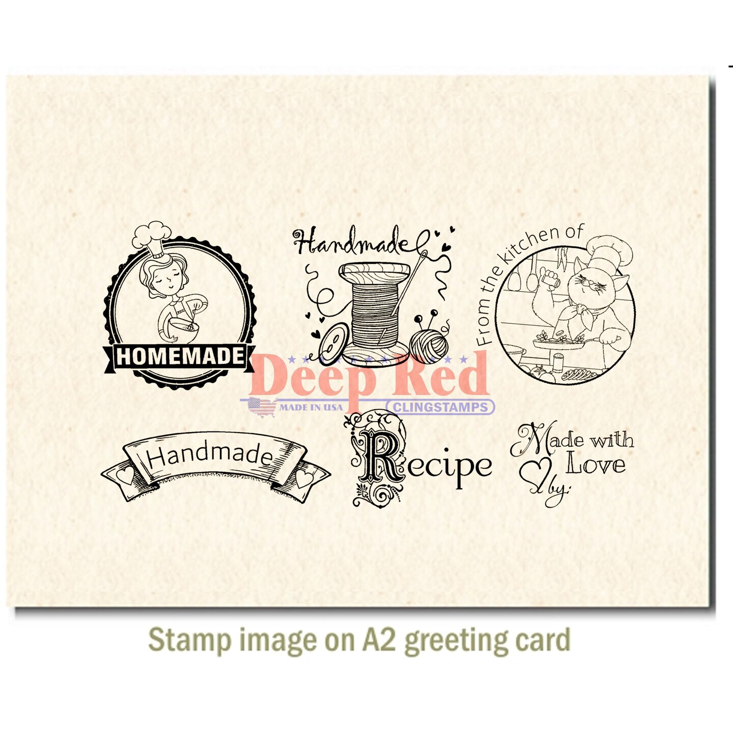 Deep Red Stamps Hand and Home Made Rubber Cling Stamp 4 x 2 inches