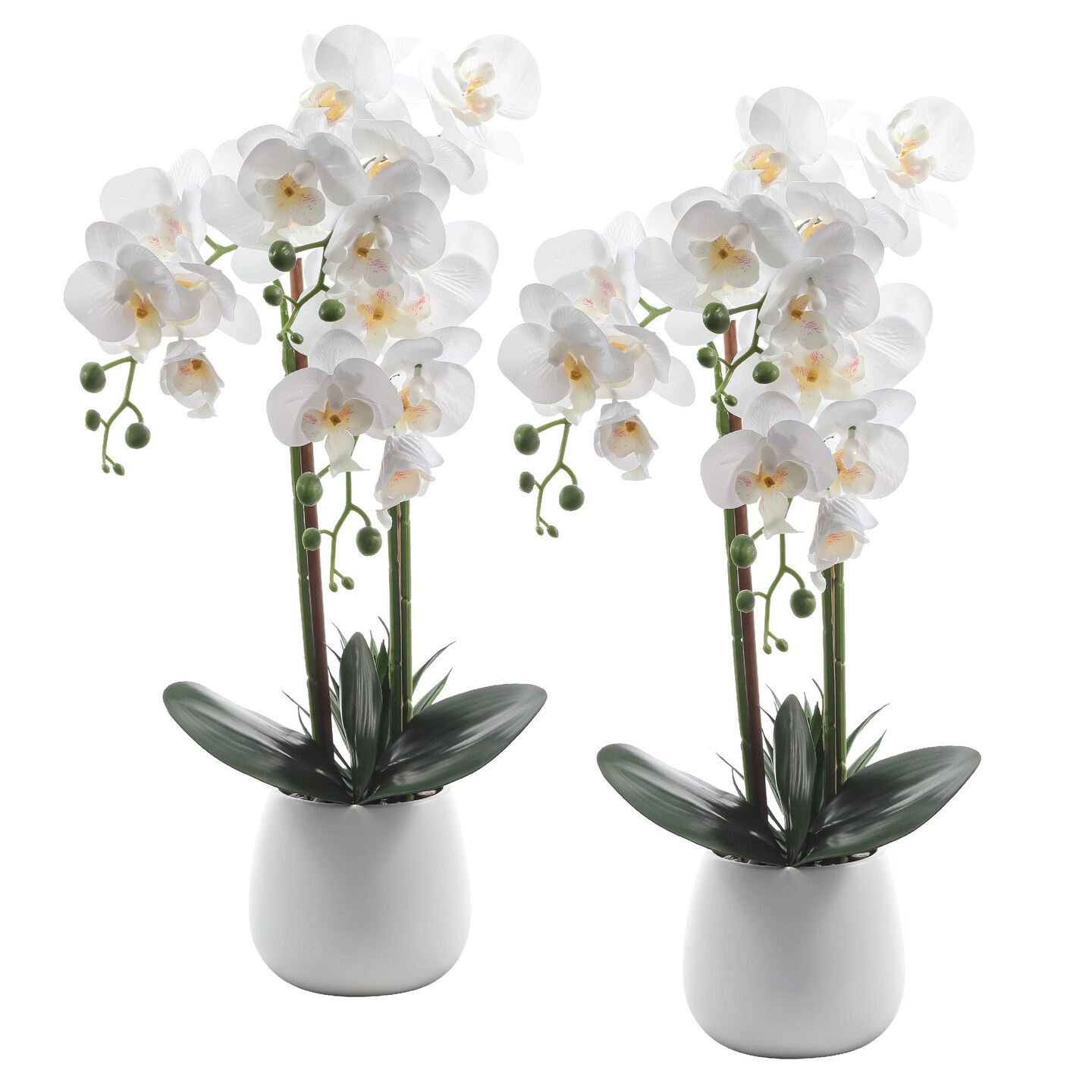 Faux White Orchid Artificial Plant in White Ceramic Pot (2 Pack)